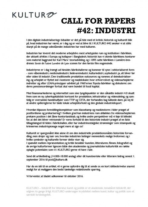 Call for papers Kulturo 42 industri